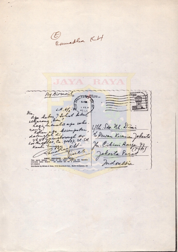 Surat dari Ramadhan K.H. kepada Dini mengenai undangan