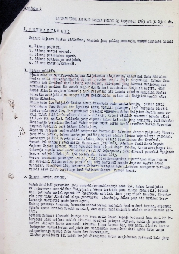 Laporan Umum Yayasan Sastra Sejak 25 September 1963 s.d. 30 Juni 1964