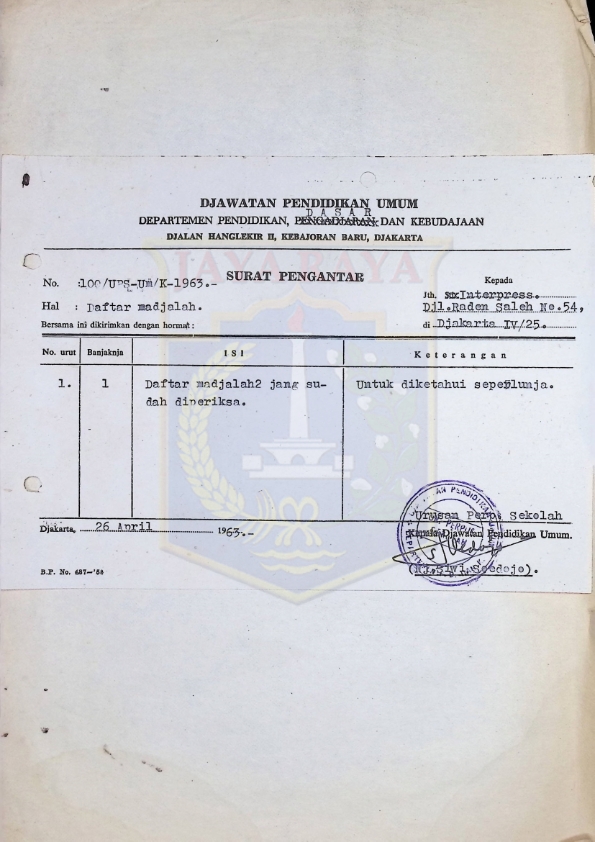 Kumpulan surat singkat yang berkaitan dengan Yayasan Sastra
