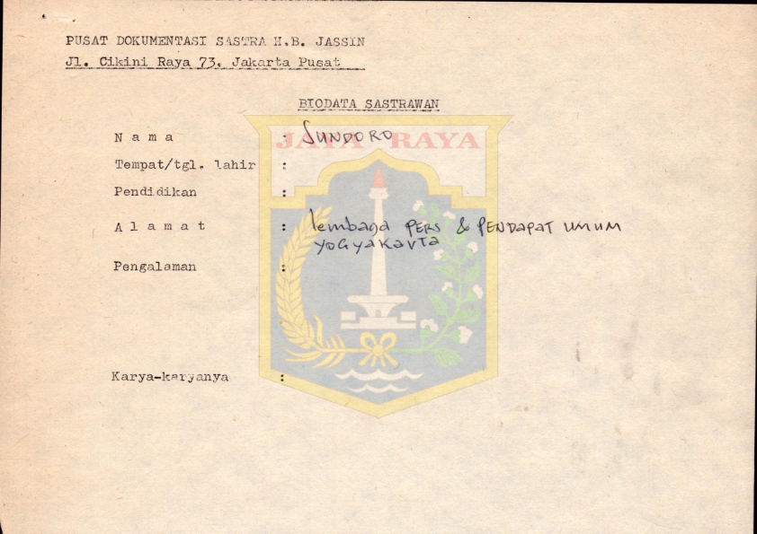 Biodata sastrawan Sundoro