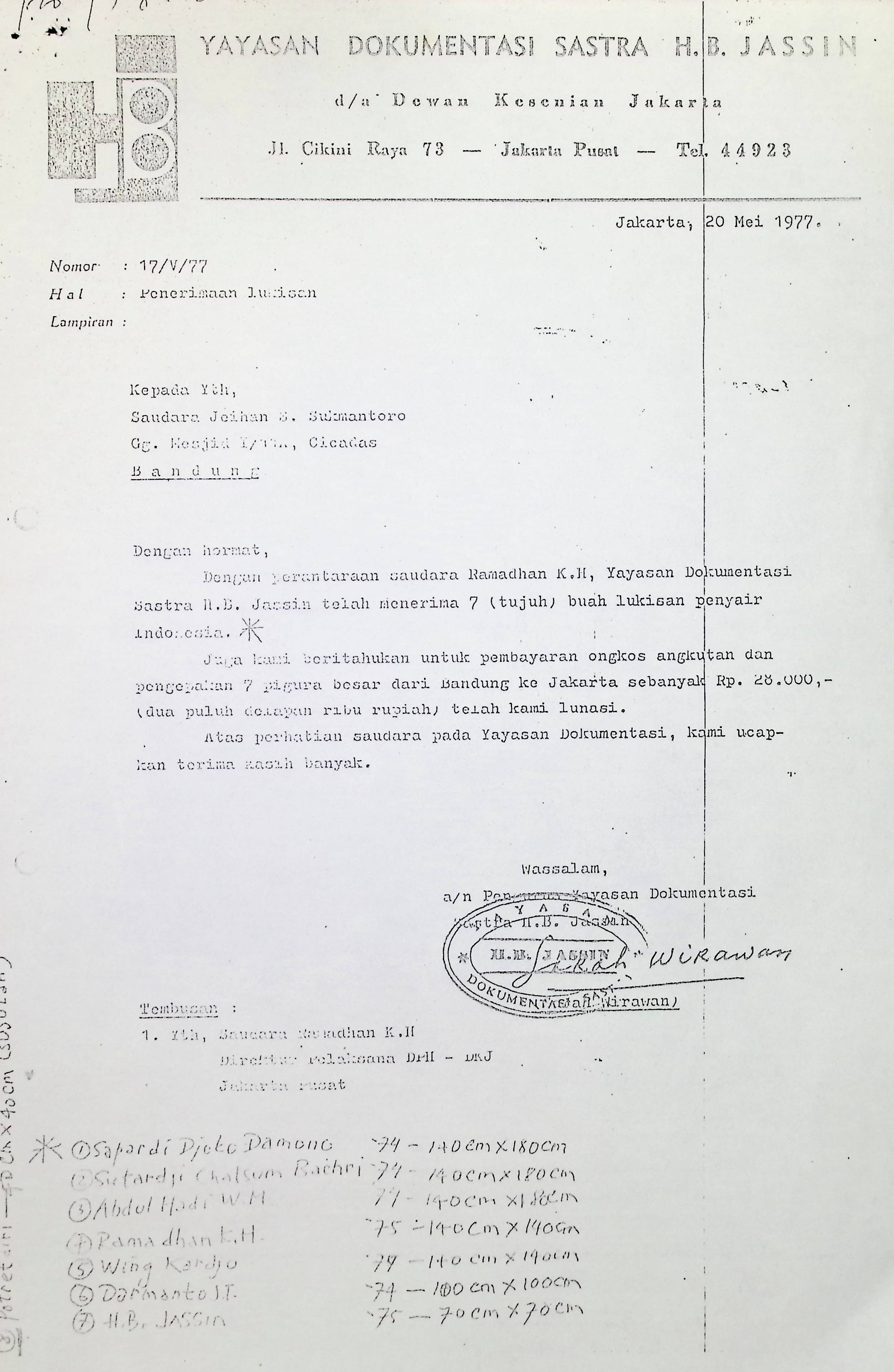 Surat balasan Sarah Wirawan untuk Jeihan Sukmantoro