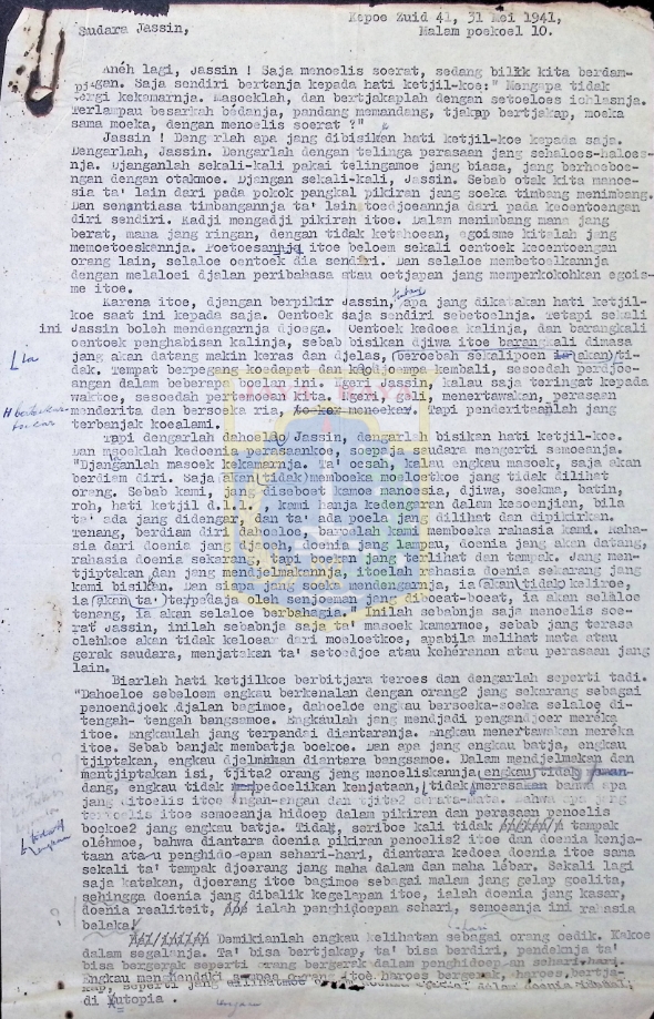 Surat untuk HB Jassin (31 Mei 1941)