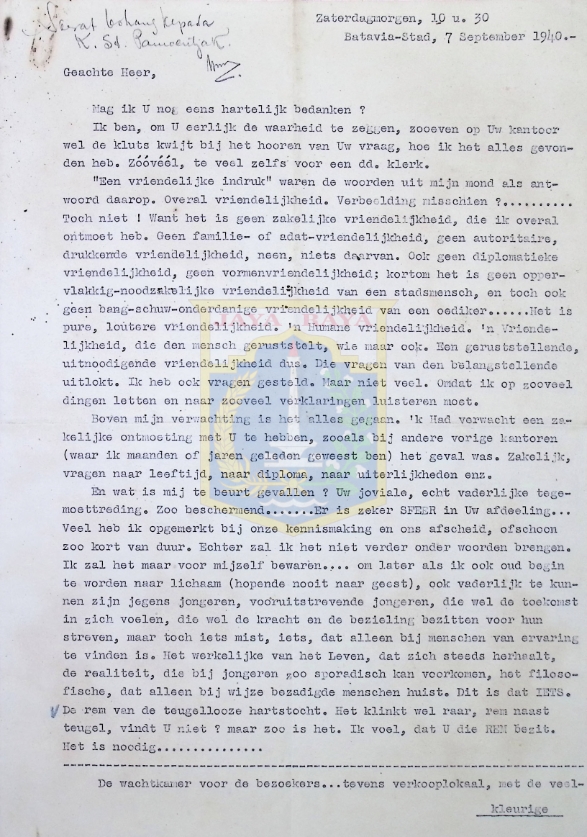 Surat L.K. Bohang kepada K. St. Pamoentjak (7 September 1940)