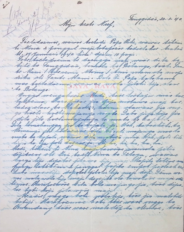 Surat tulisan tangan dalam Bahasa Belanda (20 Januari 1940)