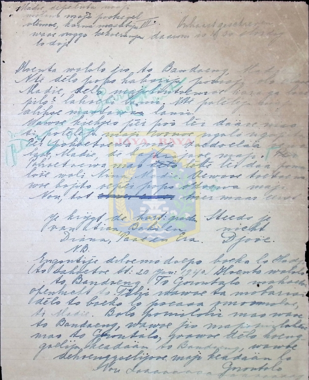 Surat tulisan tangan dalam Bahasa Belanda (Januari 1940)