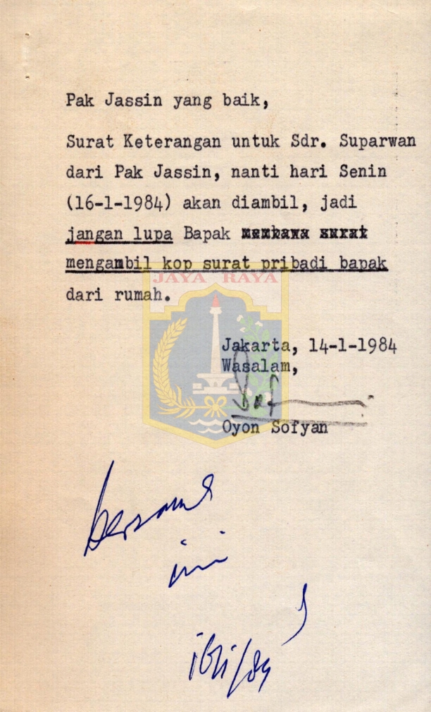 Surat keterangan untuk Suparwan
