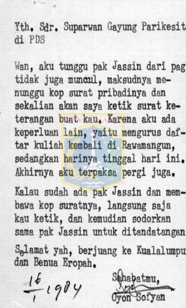 Surat keterangan untuk Suparwan Gayung Parikesit di PDS