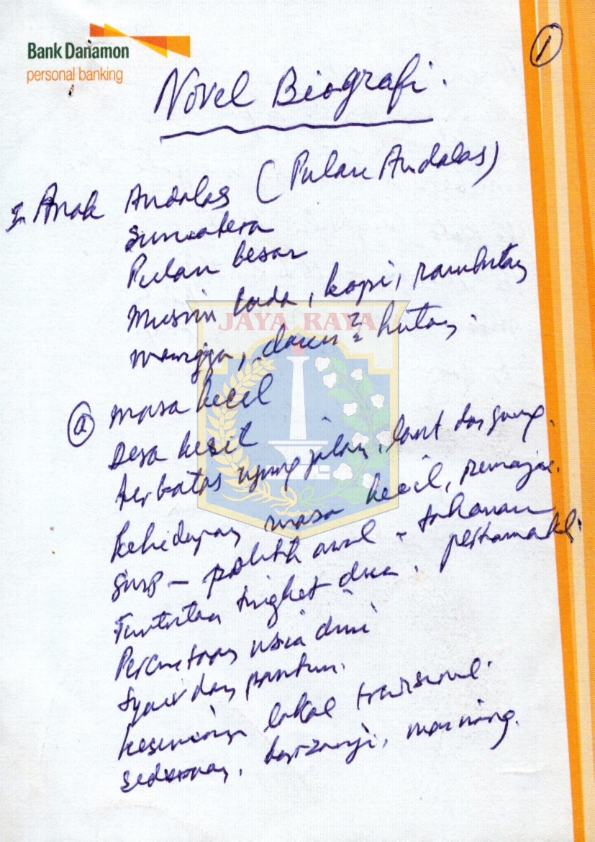 Tulisan tangan kerangka novel biografi Soeparwan G Parikesit