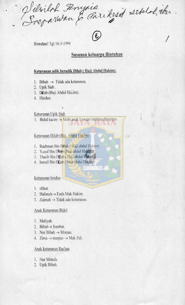 Susunan keluarga Bintuhan