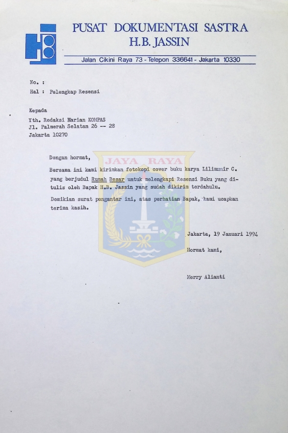 Surat Merry Alianti untuk Redaksi Harian Kompas (19 Januari 1994)