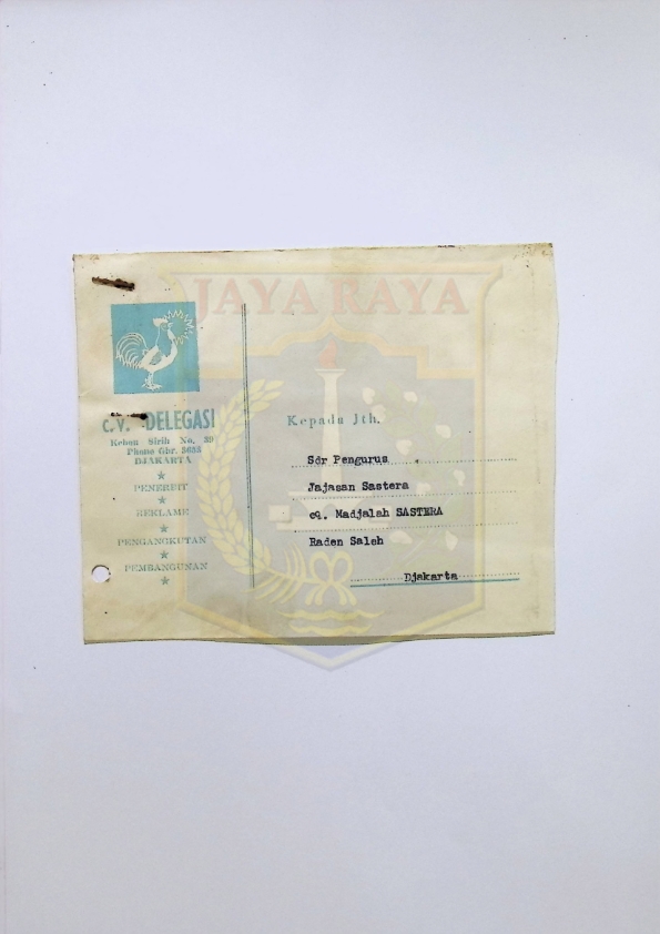 Surat dari CV. Delegasi untuk Yayasan Sastra
