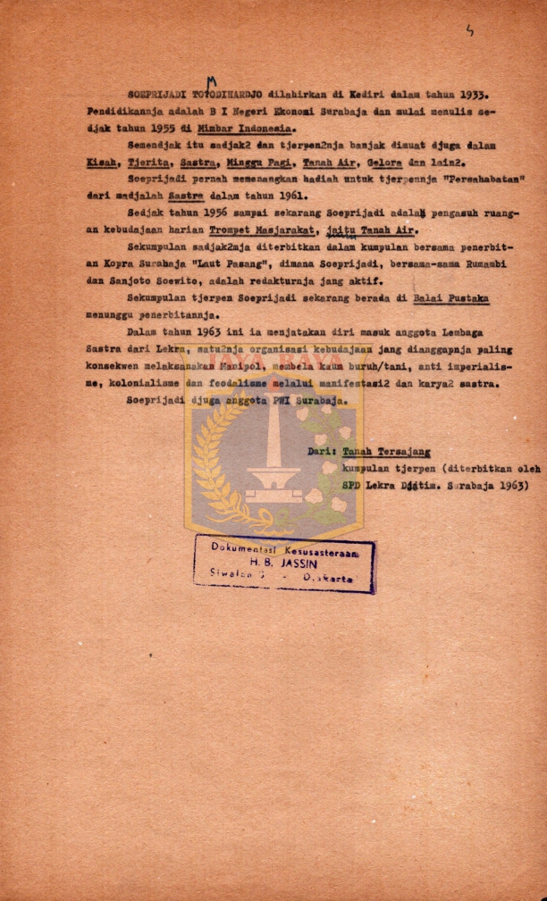 Biodata Soeprijadi Tomodihardjio