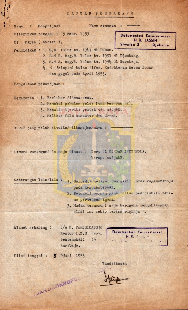 Daftar pengarang Soeprijadi Tomodihardjo