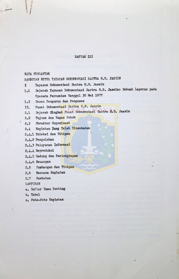 Dokumentasi Sastra H.B. Jassin menjadi Yayasan Dokumentasi Sastra H.B. Jassin