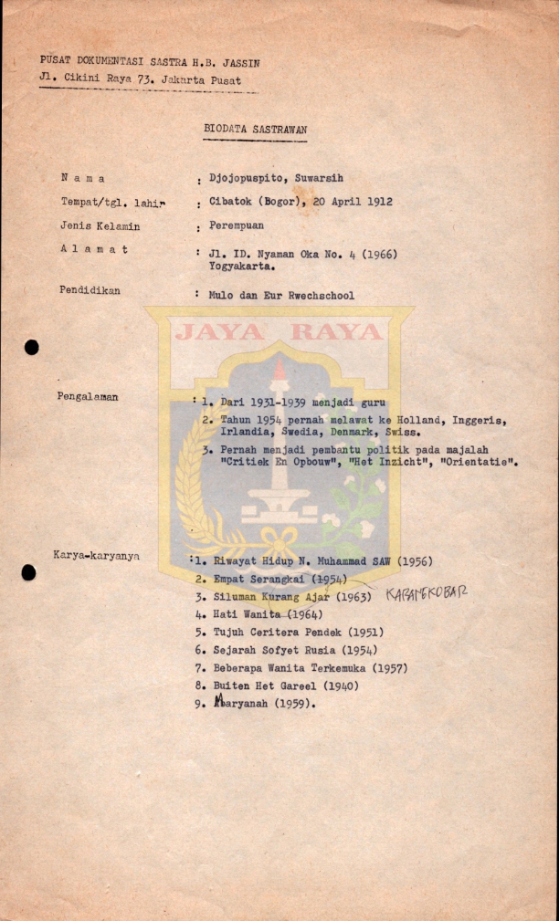 Kumpulan biografi Suwarsih Djojopuspito