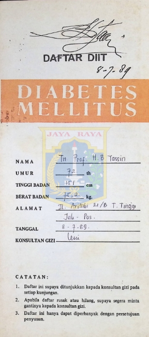 Daftar DIIT diabetes melilitus HB Jassin