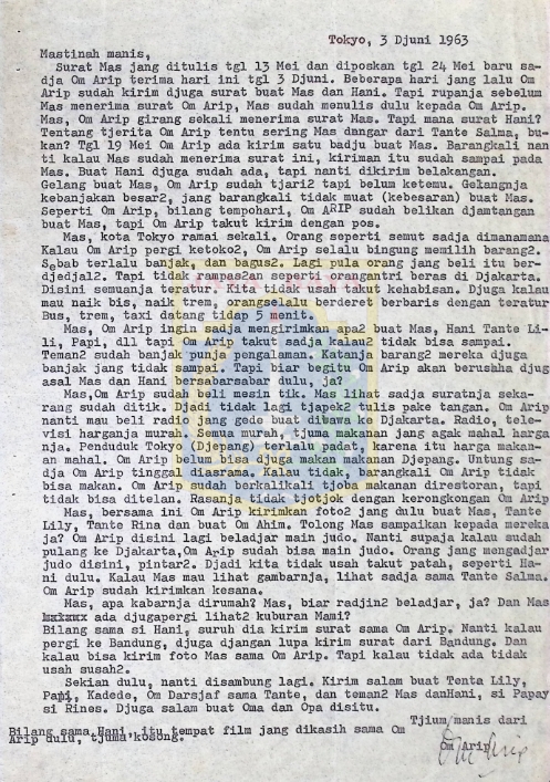 Surat untuk Mastinah dari om Arip (3 Juni 1963)