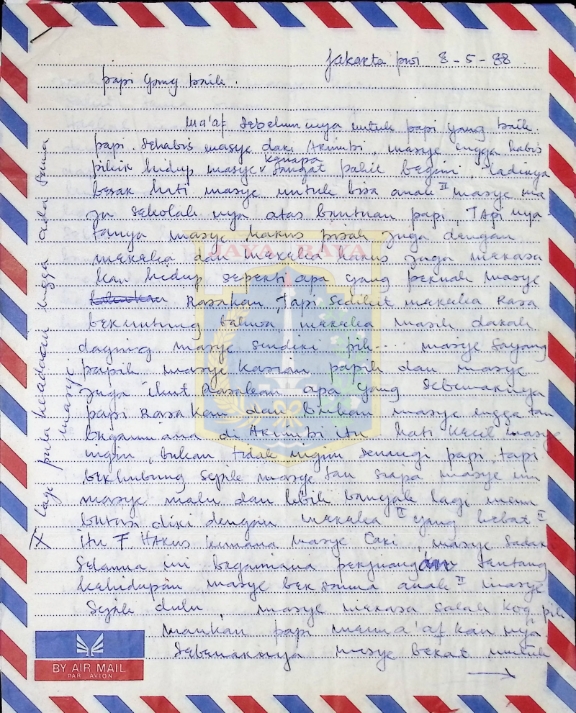 Surat tulisan tangan dari Mastinah Jassin untuk HB Jassin (8 Mei 1988)