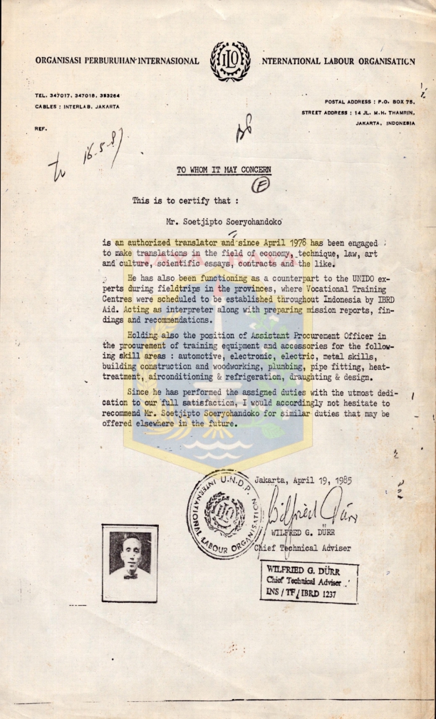 Surat organisasi perburuhan internasional Soetjipto