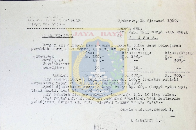 Surat pemberitahuan uang pembelajaran (14 Januari 1969)