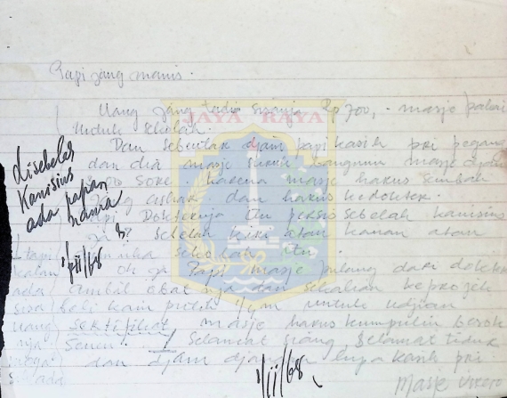 Surat tulisan tangan Mastinah Jassin untuk HB Jassin tahun 1968