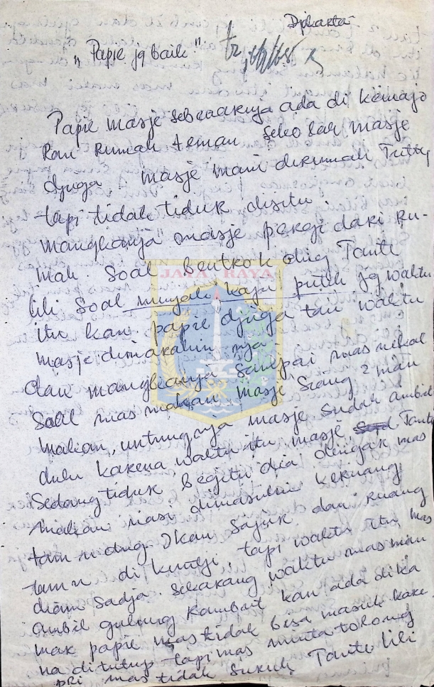 Surat tulisan tangan Mastinah Jassin untuk HB Jassin tahun 1968