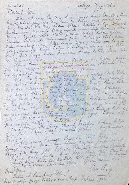 Surat untuk Mastinah Jassin dari Om Arip (17 Mei 1963)
