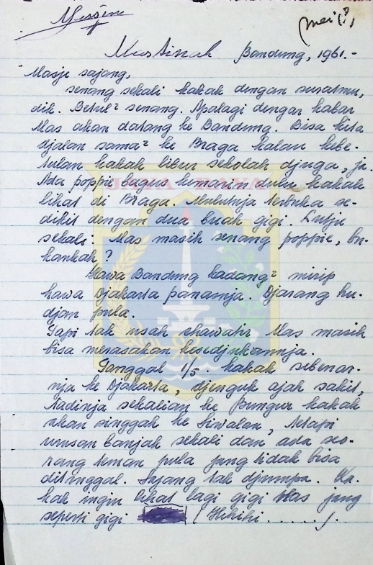 Surat tulisan tangan untuk Mastinah Jassin tahun 1961