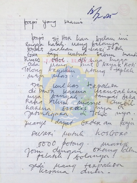 Surat tulisan tangan Mastinah Jassin untuk HB Jassin