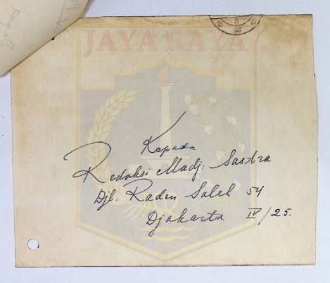 Surat tulisan tangan dari Soekarna untuk Redaksi Sastra