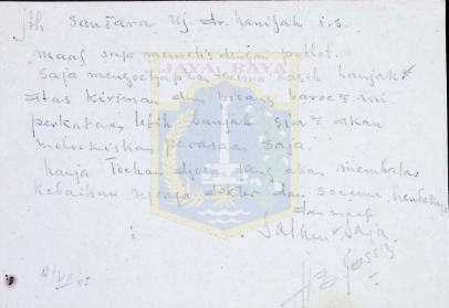 Surat tulisan tangan HB Jassin untuk Dr. Hanifah tahun 1945