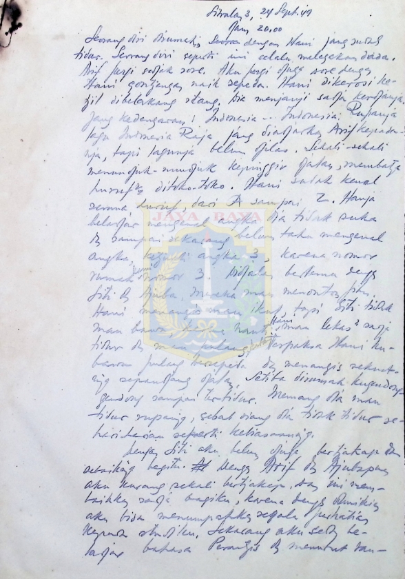 Catatan harian tulisan tangan HB Jassin (24 September 1949)