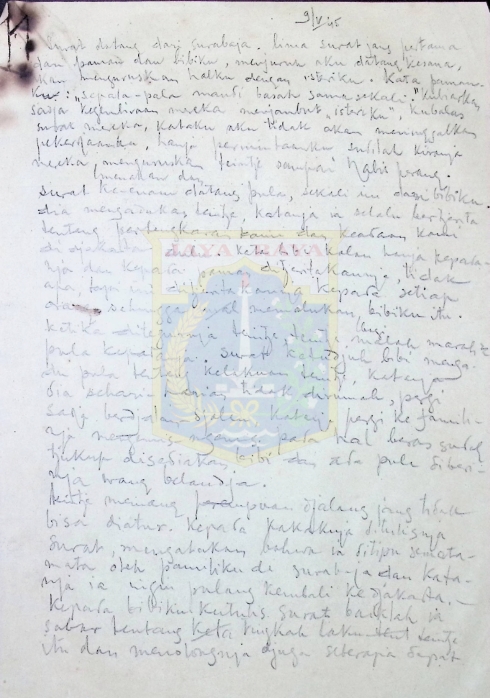 Catatan harian tulisan tangan HB Jassin (9 Mei 1945)