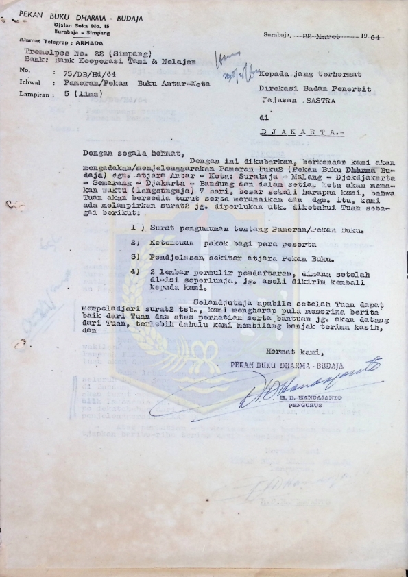 Kumpulan surat dari Pekan Buku Dharma - Budaya