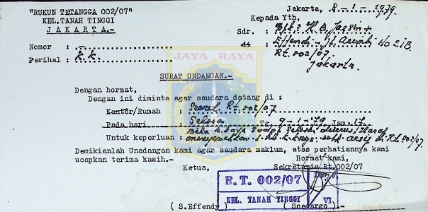 Surat undangan dari ketua RT untuk HB Jassin (8 Januari 1979)