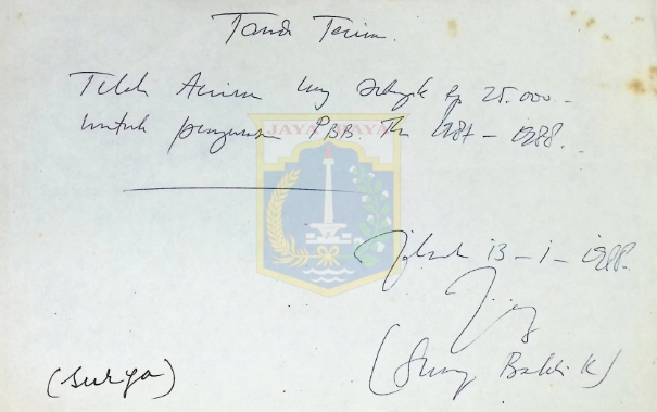 Tanda terima surat pemberitahuan obyek pajak, pajak bumi dan bangunan (13 Januari 1988)