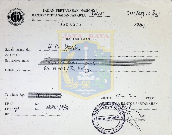Daftar isian 306 HB Jassin (15 Februari 1991)