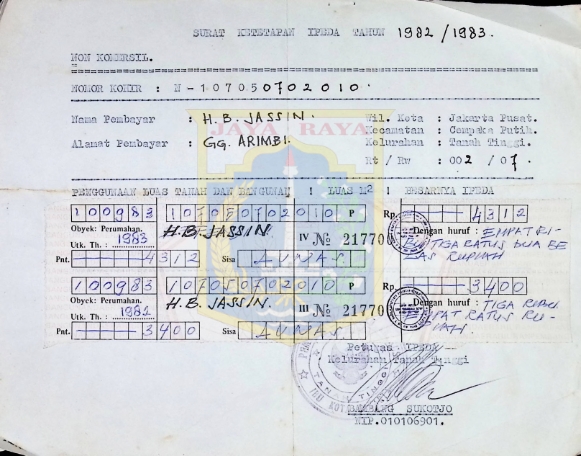 Surat ketetapan IPEDA tahun 1982/1983 HB Jassin