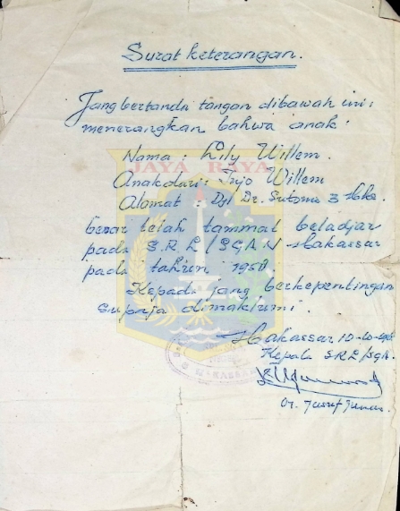 Surat keterangan tamat belajar Lily Willem