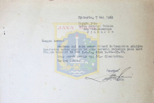 Surat HB Jassin untuk Ketua Lembaga Bahasa dan Kesusastraan (7 Mei 1963)