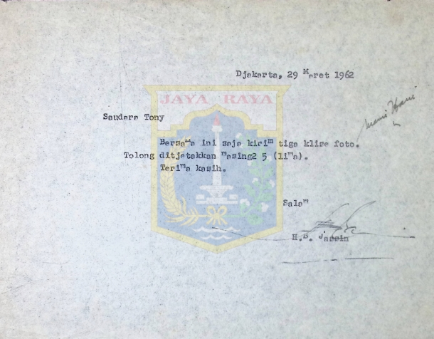 Surat HB Jassin untuk Tony (29 Maret 1962)