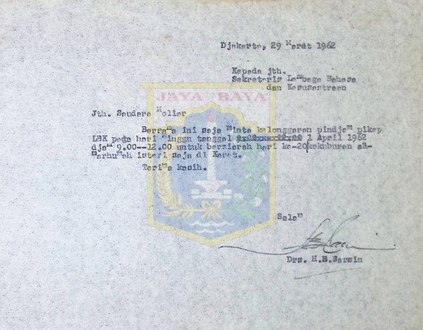 Surat HB Jassin untuk Moliar (29 Maret 1962)