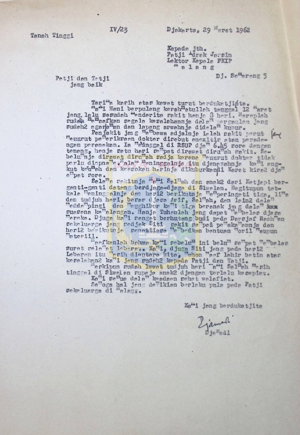 Surat untuk Patji Idrak Jassin dari Djamadi (29 Maret 1962)