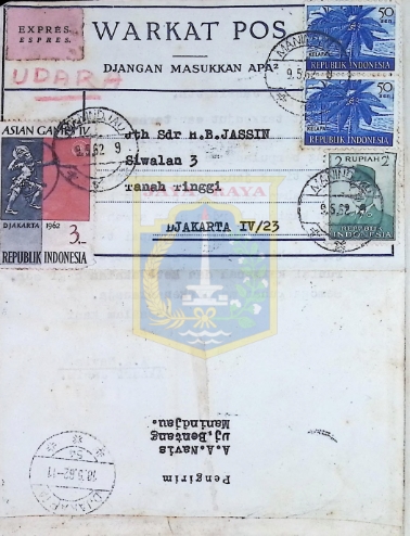 Surat ucapan duka cita untuk keluarga HB Jassin dari A.A. Navis (28 Maret 1962)
