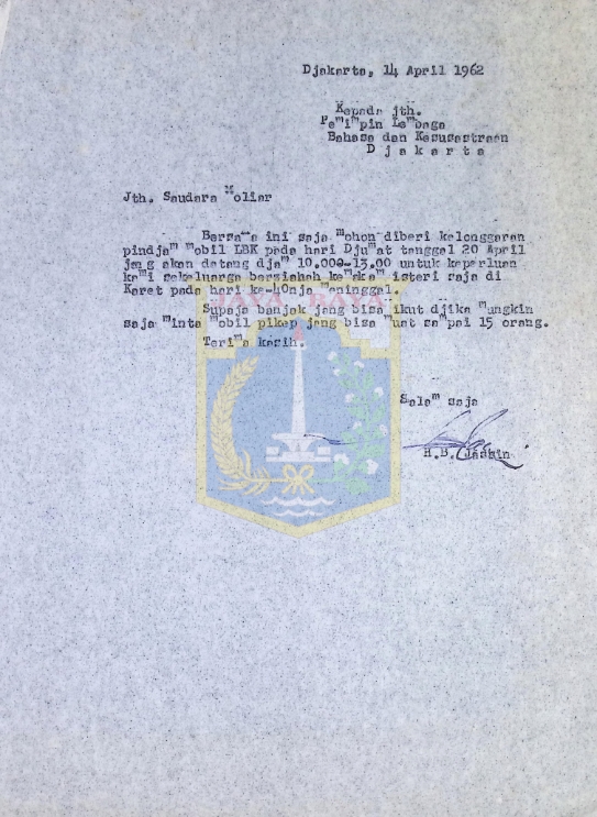 Surat HB Jassin untuk Moliar (14 April 1962)