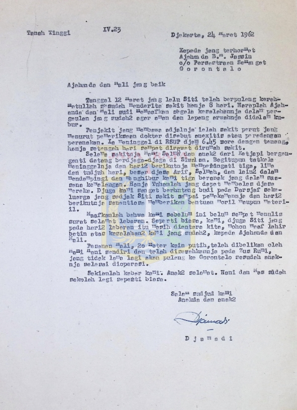 Surat untuk Ayahanda B.M. Jassin dari Djamadi (24 Maret 1962)