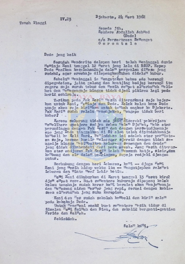 Surat untuk Abdullah Achmad dari HB Jassin (24 Maret 1962)