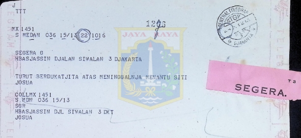Surat ucapan duka cita untuk keluarga HB Jassin dari Josua