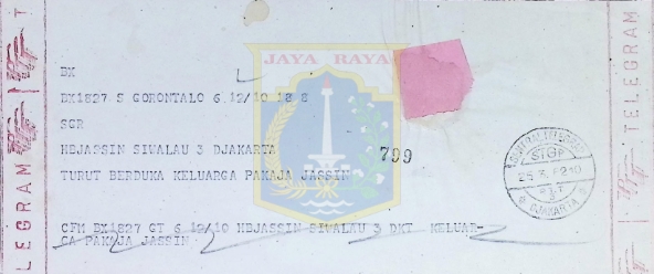 Surat ucapan duka cita untuk keluarga HB Jassin dari Gorontalo