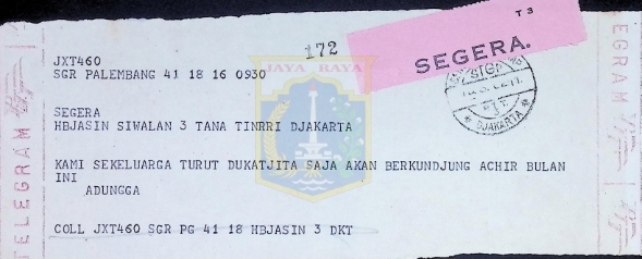 Surat ucapan duka cita untuk keluarga HB Jassin dari Adungga